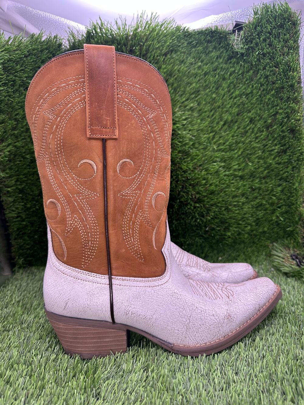 Sterling River SRC501 Western Boot Men's 8.5 White Leather Cowboy Equestrian